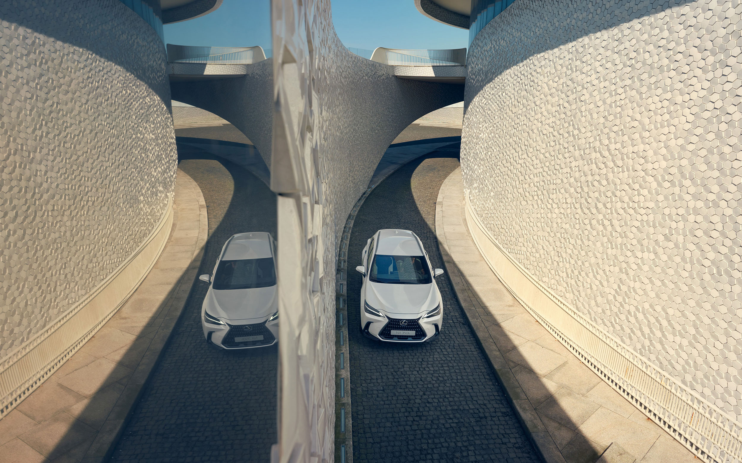 Topschuss des Lexus NX mit Spiegelung